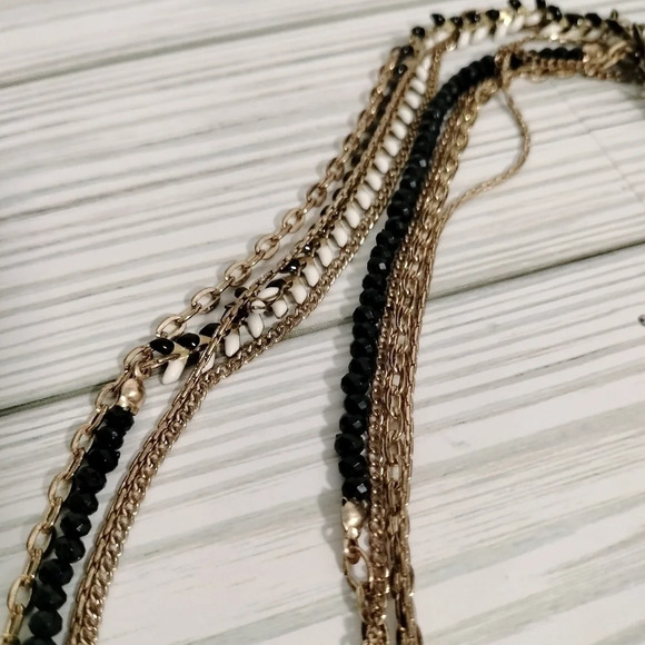 Chico's Gold Black White Gold Multi Strand Beaded Boho Statement Necklace 38" - Picture 3 of 5